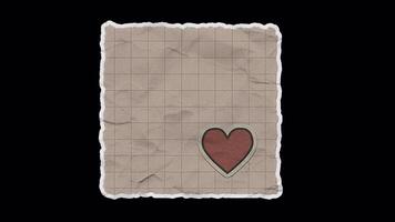 Piece of Paper with Heart Unfolded Sticker Animation with Alpha Channel video