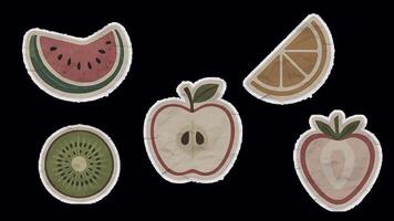 Set of Vintage Fruit Slices Unfolded Sticker Animation with Alpha Channel video