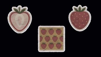 Set of Vintage Strawberry Slices Unfolded Sticker Animation with Alpha Channel video