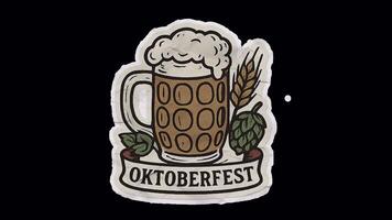 A lively and fun unfolded sticker animation featuring an Oktoberfest beer mug. Alpha channel transparency video