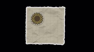Piece of Paper with Sunflower Unfolded Sticker Animation with Alpha Channel video