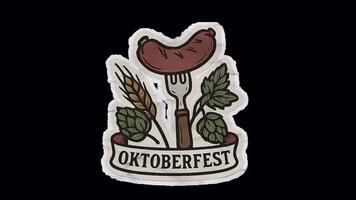 Unfolded Sticker Animation of Oktoberfest Pin with Sausage. Alpha channel transparency video