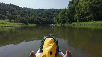 A person's feet on a kayak in a river video