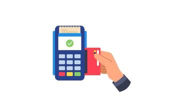 EDC Payment, Hand swiping credit card on payment terminal, representing electronic payments and card transactions animation video