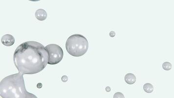 Abstract 3D horizontal flying flowing white green marble bubbles liquid reflection sphere connection loop animation monochrome light backgrounds harmony elegance fashion trendy brand advertisement video
