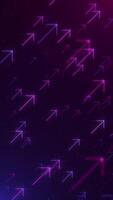 Glowing pink and blue neon arrows and particles gently moving up across the frame. This vertical direction concept background is full HD and a seamless loop. video