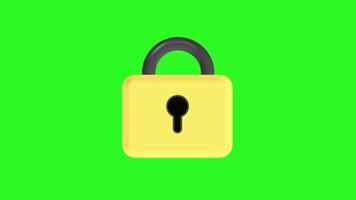 Animated open padlock icon on bright green background. Simple loop motion for security, access, or login screen design with chroma key transparency. video