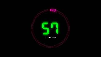 A Glowing Green Number Fifty Five And Time Left Text Display Inside An Outlined Circle video