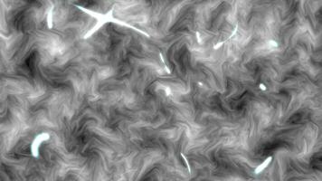 Abstract dynamic grey fluid background with glowing light trails and particles, creating a mesmerizing visual effect of swirling smoke or cosmic dust with luminous streaks. video