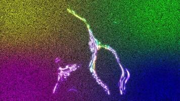 Dynamic Abstract AnimationEvolving Glowing Shapes, Particles, and Text on a Vibrant Rainbow Gradient Background video