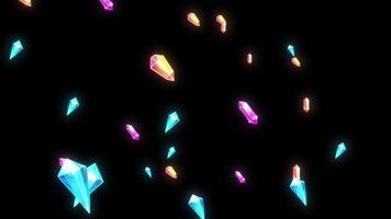 Animated Floating Glowing Colorful Crystals and Diamonds on Black Background Abstract Motion Graphics Loop video