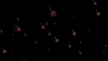 Animated Cherries Falling and Floating on Black Background - Abstract Motion Graphic video