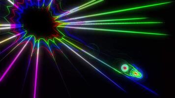 Abstract Neon Light Rays and Glowing Colorful Circles Animation on Black Background - Psychedelic Digital Visualizer Loop video