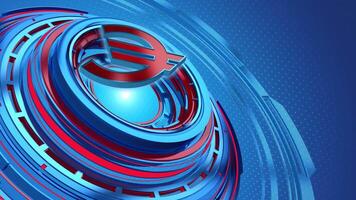 MODERN ECONOMIC BROADCAST ELEMENT OF SHIMMERING BLUE AND RED MODERN EURO IN ENDLESS 3D SPIN WITH DARK BLUE ABSTRACT TEXTURE video