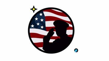 Animated Made in uk a Soldier saluting before an american flag. video