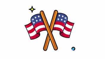 Animated Made in uk a Heres a 12 word sentence describing shows two crossed american flags a simple patriotic design. video