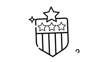 Animated Made in uk a 12 word sentence describing shows a patriotic shield with stars and stripes topped with a star outline style. video
