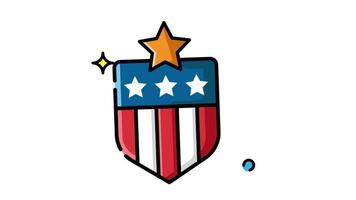 Animated Made in uk a 12 word sentence describing shows a patriotic shield with stars and stripes topped with a star. video