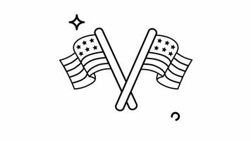 Animated Made in uk a Heres a 12 word sentence describing shows two crossed american flags a simple patriotic design line art style. video