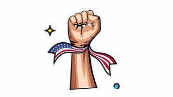 Animated Made in uk a Raised fist tied with an american flag. video