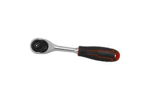 Ratchet Tool or Socket Wrench, A closeup of a silver ratchet with a black and red handle, isolated on a white background. include clipping path photo