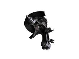 Steering knuckle or Front hub carrier, A close-up of a bare Steering knuckle, featuring a ball joint and bearing spindle. photo