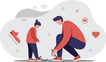 Father Helping Child Tie Shoes Caring Parenting Moment Illustration in Minimalist Style vector