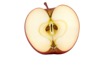 Isolated Red Apple Half Showing Seeds With Pulp In Transparent Background png