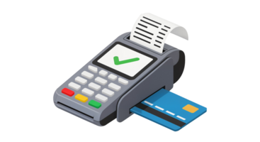 Isometric Pixel Art Shows Pos Terminal with Credit Card and Receipt png