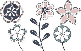 Decorative Scandinavian Floral Art with Geometric Shapes vector