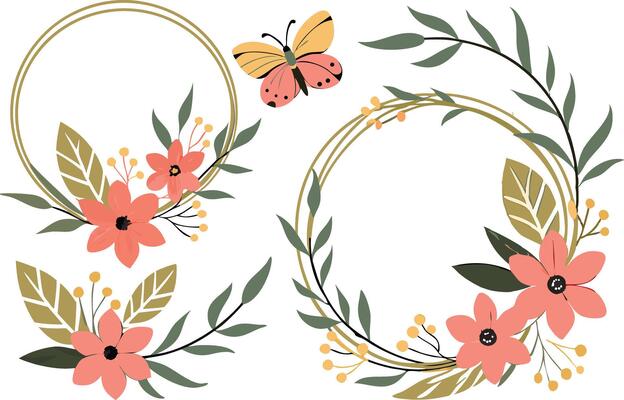 Colorful Summer Floral Wreaths and Frames design set