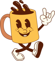 Coffee Cup Character on the Go. Groovy Morning Walk png