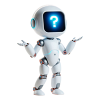 Wondering Robot Character with Question Mark Display, AI Thinking Concept png