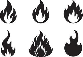 Fire Icon Collection in Black Silhouette Style for Graphic Design vector