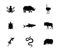Exploring Wild Animal Silhouettes From Forest Frogs to Ocean Sharks in Striking Contrast Against Simple White Background vector