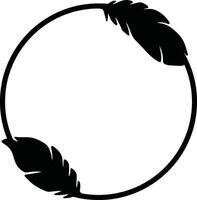 Circular frame with two feather silhouettes vector