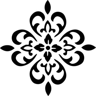 Black and white floral damask design element