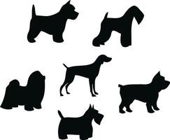 A playful gathering of dog breed silhouettes standing tall proud reflecting canine diversity in elegant stark monochrome vector