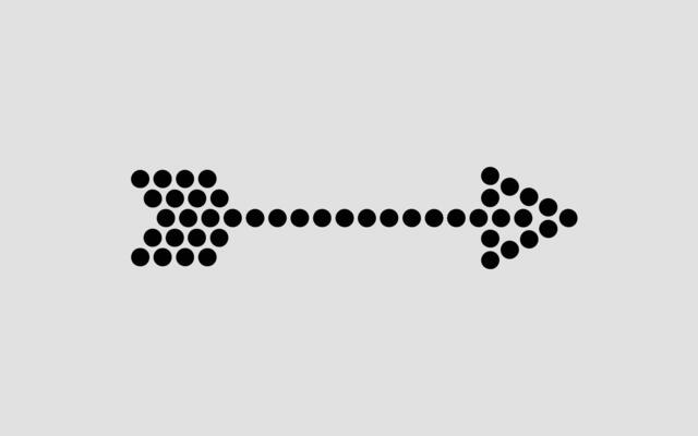 Minimalist black dot arrow on a light gray background suggesting direction guidance or pointing