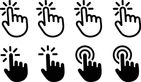 colección de hacer clic cursor íconos representando digital Interacción y sitio web navegación elementos vector