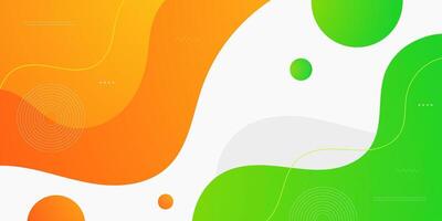 Abstract colorful wave fluid orange and green banner background. Simple and trendy wave fluid shapes pattern on bright white color background. vector