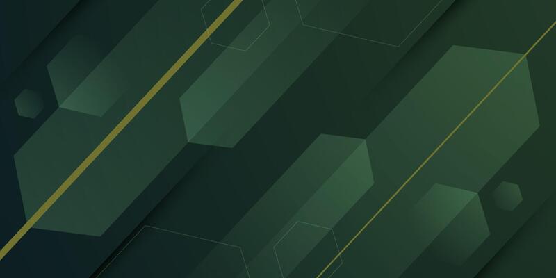 Abstract dark green overlap arrow shapes background. Simple dynamic color hexagonal pattern design.