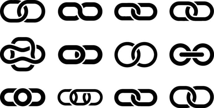 Assortment of modern chain link icons in different styles representing connection and unity vector