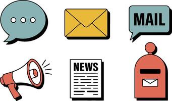 Colorful illustration showing various communication elements for delivering information and sharing news in a modern style vector