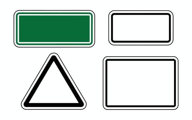 Four blank road sign templates in various shapes and colors for design and communication purposes.