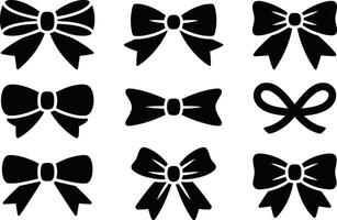 graphic of nine different black and white bow tie ribbon designs in various styles vector