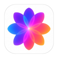 Minimalist Neon Gradient Flower Icon with Glowing Petals and Geometric Frame Isolated on Transparent Background png