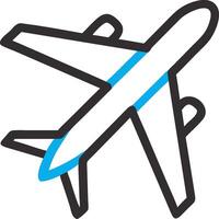 Minimalist airplane icon in outline style with a bright blue accent vector