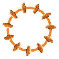 Mushroom flat circle frame. Round border made of fall mushrooms. The mushrooms have different shapes and are arranged in a circle. flat isolated on white background. vector
