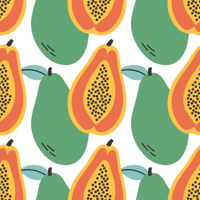 Papaya summer pattern on white background. Simple seamless pattern with papayas. design for greeting card and invitation of seasonal summer holiday